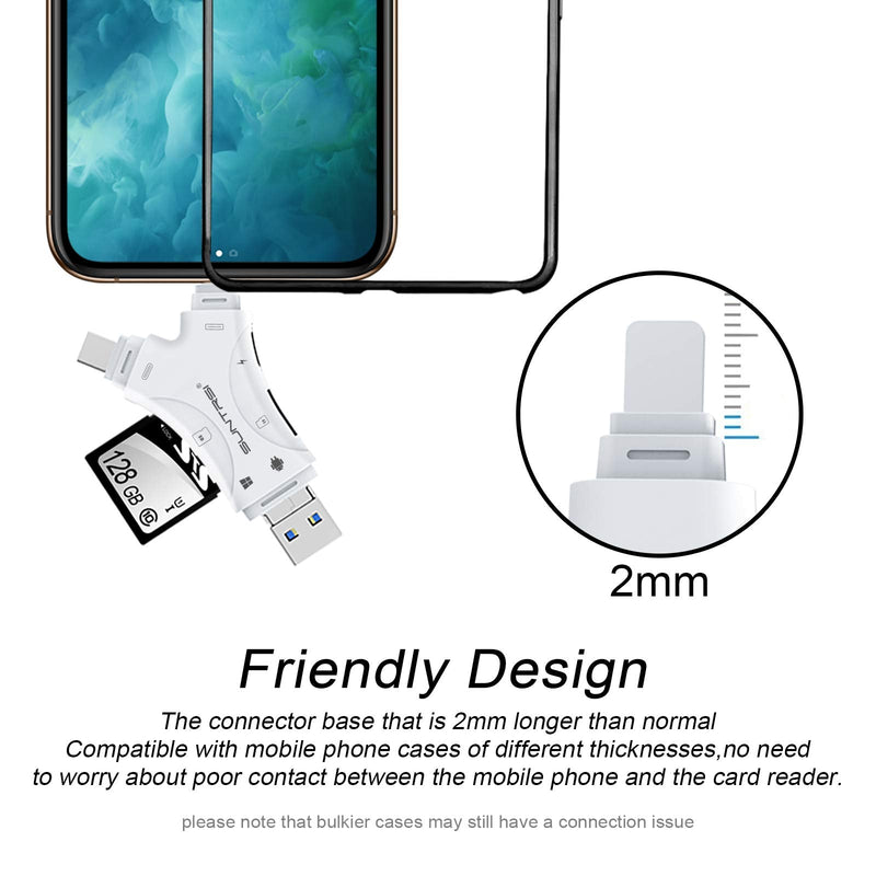 SD Card Reader for iPhone / ipad / Android / Mac / Computer / Camera,4 in1 Micro SD Card Reader Trail Camera Viewer, Portable Memory Card Reader SD Card Adapter Compatible with SD and TF Cards(White) white
