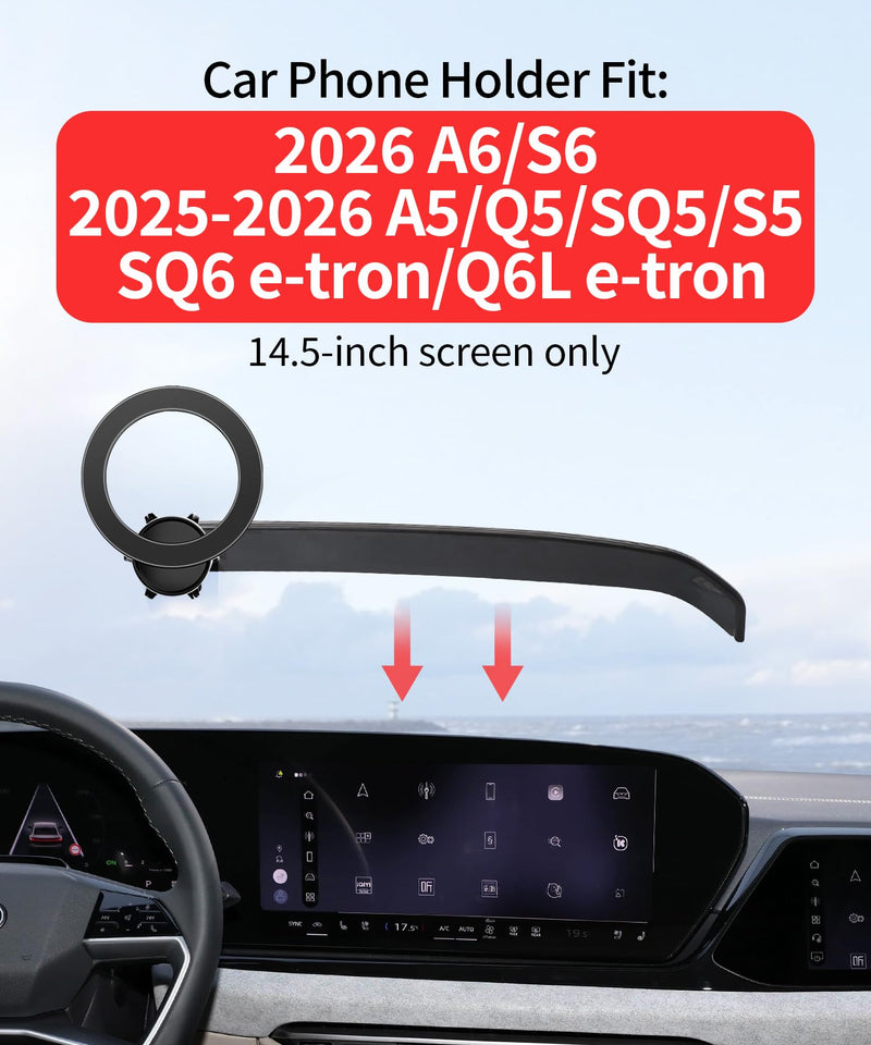 Car Phone Holder for Audi A5/A6/Q5/Q6/S5/SQ5 2026 14.5" Screen Accessories | Q5/Q6 e-tron 2025Magsafe Magnetic Cell Phone Mount Clip Compatible with iPhone,3D fit Stable Dashboard GPS Navigation Bracket