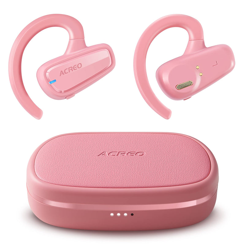 The Next Generation Open Ear Headphones, OpenBuds, True Wireless Earbuds with Earhooks, Bluetooth Workout Headphones, 18 Hours Playtime with Case, IPX7 Waterproof, Pink