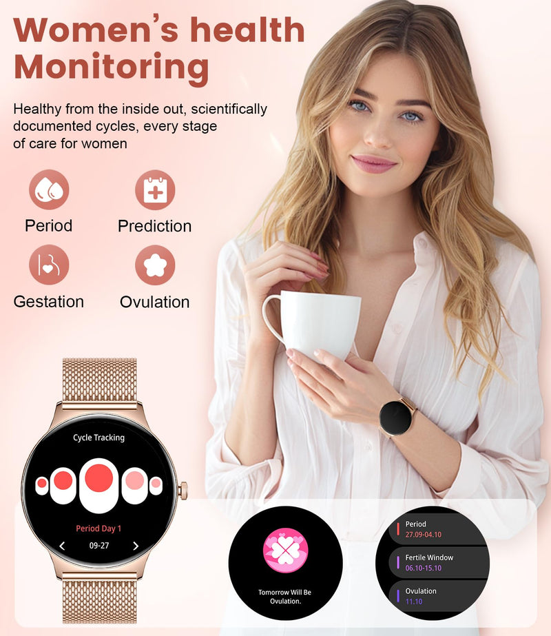LIGE Smart Watch for Women(Dial/Answer Calls), 1.43" AMOLED HD Display, 100+ Sport Mode Fitness Tracker, IP68 Waterproof/Sleep Smartwatch Womens, Ladies Smart Watches for iOS Android Gold