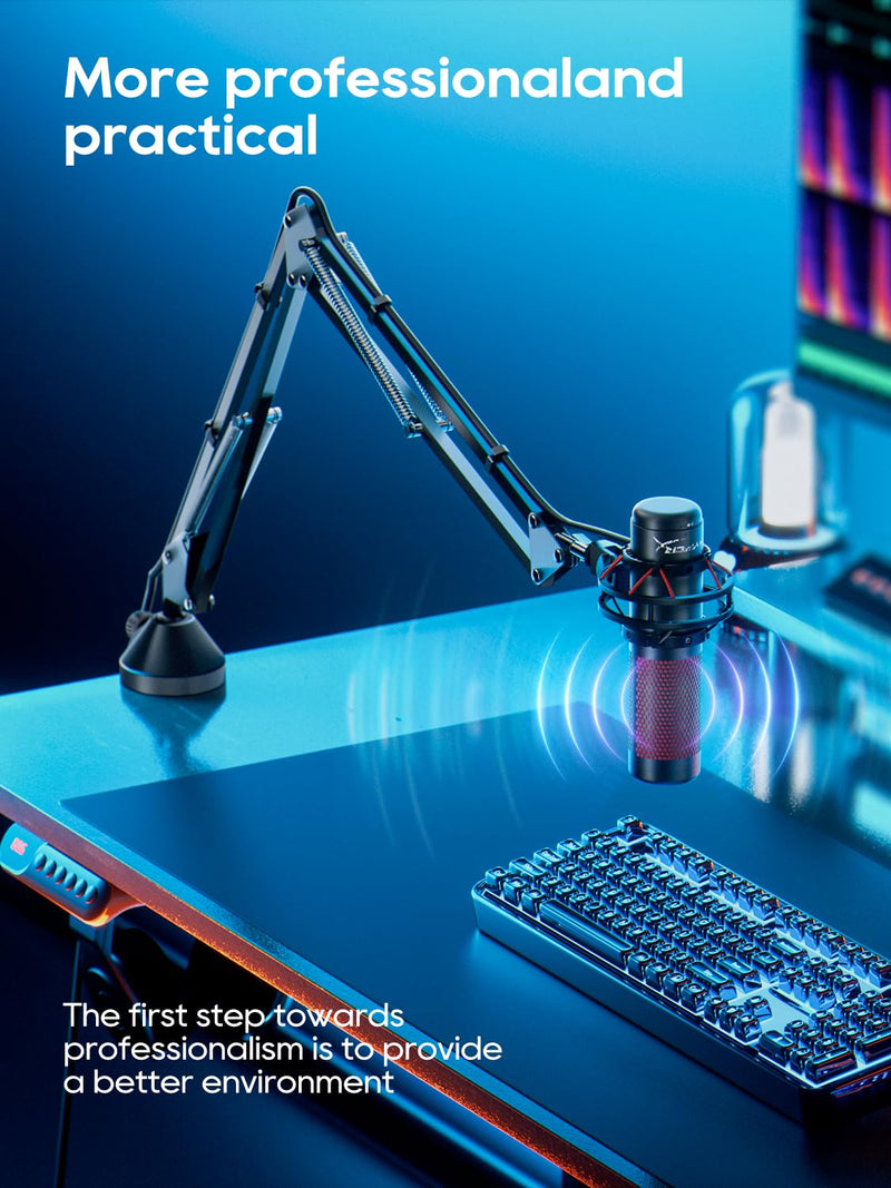 Boom Arm Micophone, Mic Arm Desk Mount Foldable with 3/8'' to 5/8'' Screw Adapter Adjustable Mic Stand for Podcasting Gaming Recording - Black M06 Black