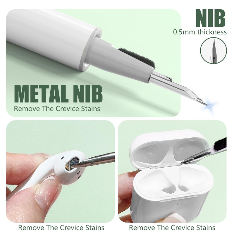 [AUSTRALIA] - Cleaner Kit for AirPods Pro 1 2 3 Earbuds,Multi-Function Cleaning Kit Pen Shape with Soft Brush Flocking Sponge Tool for Bluetooth Earphones Headphones Charging Case,Phone,Camera and Computer(White) White 