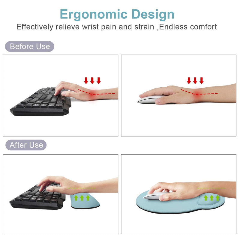 Ergonomic Mouse Pad Set Keyboard Wrist Rest Pad and Mousepads with Wrist Support,iVeze Pu Leather Memory Foam Lightweight Comfortable Mouse Pads for Home Office Efficient Working, Blue
