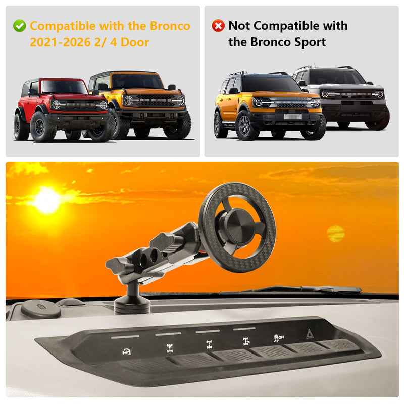 Phone Mount for Ford Bronco 2021-2026 2/4 Door | 360°Adjustable Magnetic Dashboard Phone Holder, MagSafe Dash Mount for Bronco Accessories (Not for Bronco Sport)