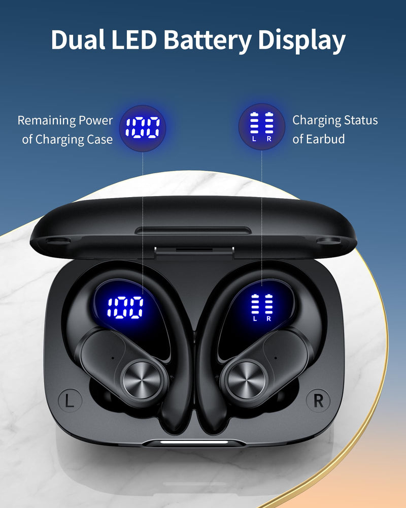 2 Sets Bluetooth Headphones Wireless Earbuds 80hrs Playtime Wireless Charging Case Sports Ear buds with Earhook Premium Deep Bass IPX7 Waterproof Over-Ear Earphones for TV Phone Laptop Black and Pink