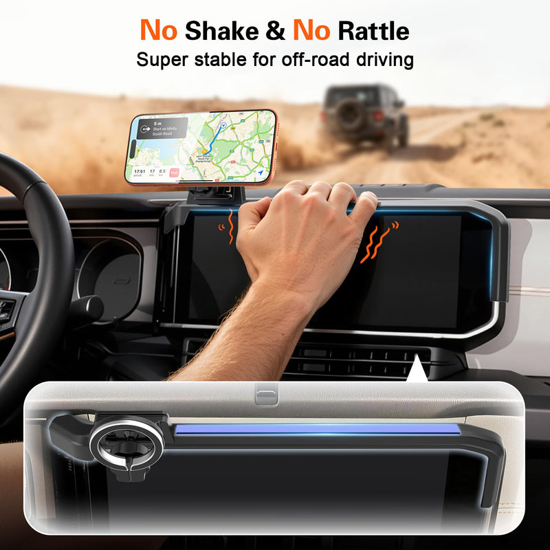 Magnetic Phone Mount Holder for Jeep Wrangler JL/4xe & Gladiator JT 2024 2025 2026, 12.3 Inch Clip-On, No Block Screen for Landscape, Sturdy for Off-Road, Cell Car Holder for MagSafe iPhone & Samsung