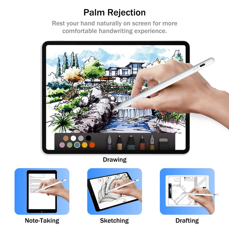 Cisteen Stylus Pen for iPad with Led Indicators, Tilt Sensor Palm Rejection Active Pencil for (2018-2022) Apple iPad 10/9/8/7/6th Gen, iPad Pro 12.9&11", iPad Air 5th/4th/3rd Gen, iPad Mini 6/5 White
