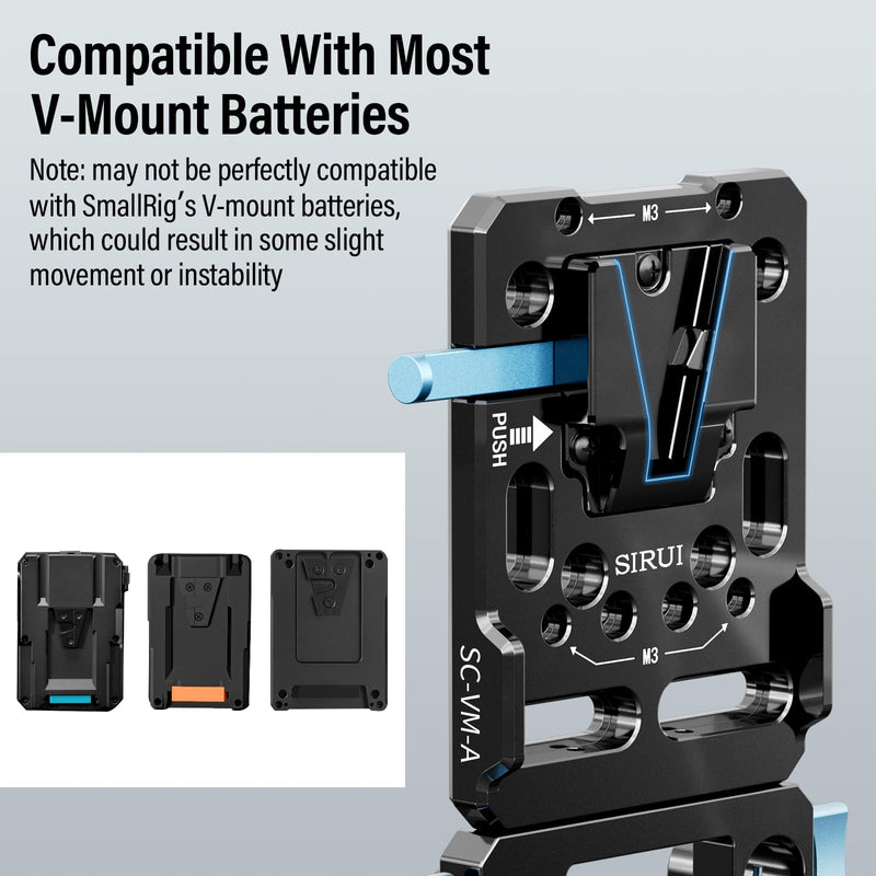 Sirui V Mount Battery Plate with Dual 15mm Rod Clamps, V Lock Mount Battery Baseplate Adapter for Camera Power Supply, SC-VM-A