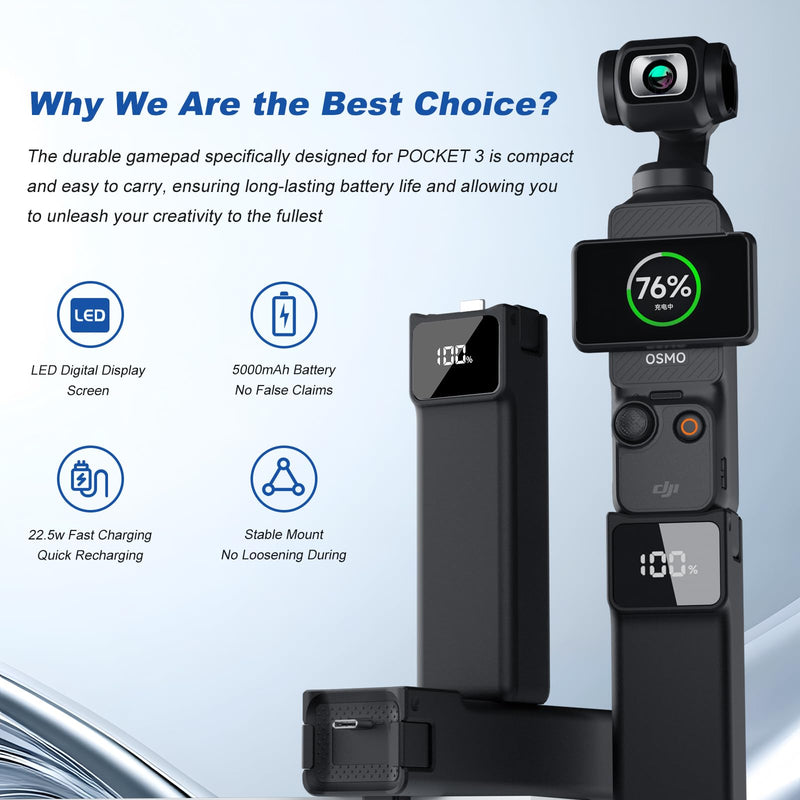 [AUSTRALIA] - Soonpho 5000mAh Battery Handle for DJI Osmo Pocket 3,LED Digital Display,22.5W Fast Charging Battery Grip with 1/4" Thread for Vlogging,Travel,YouTube,Live Streaming Set B 