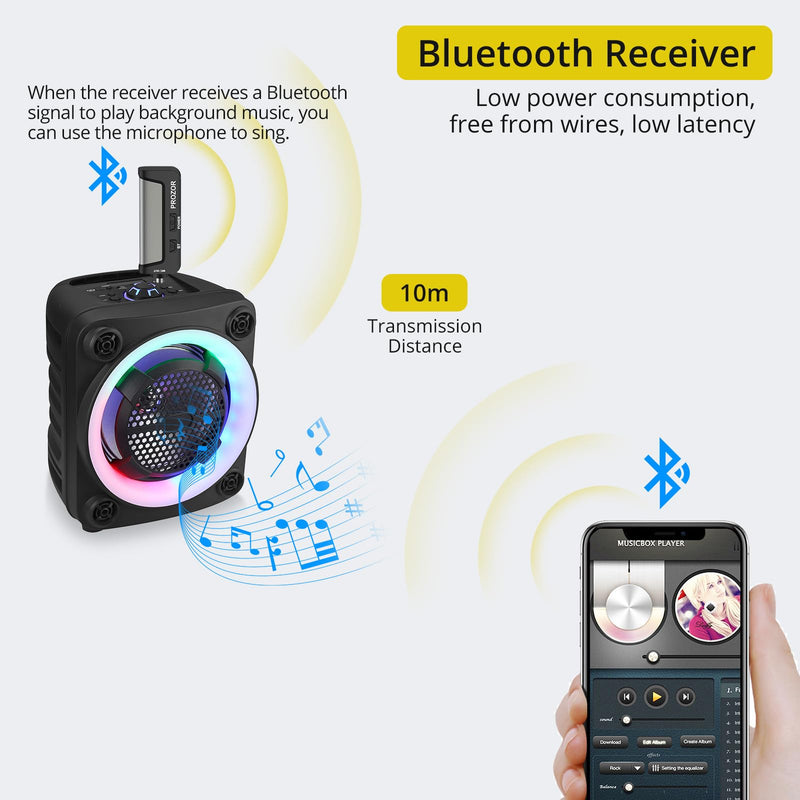 PROZOR UHF Wireless Microphone with Volume Treble Bass Echo Control, Wireless Rechargeable Mic Dual Handheld Dynamic Mic System with Rechargeable Receiver, for Karaoke Machines, DJ, Church, Weddings Rechargeable Portable Bluetooth UHF Mic – Echo Control