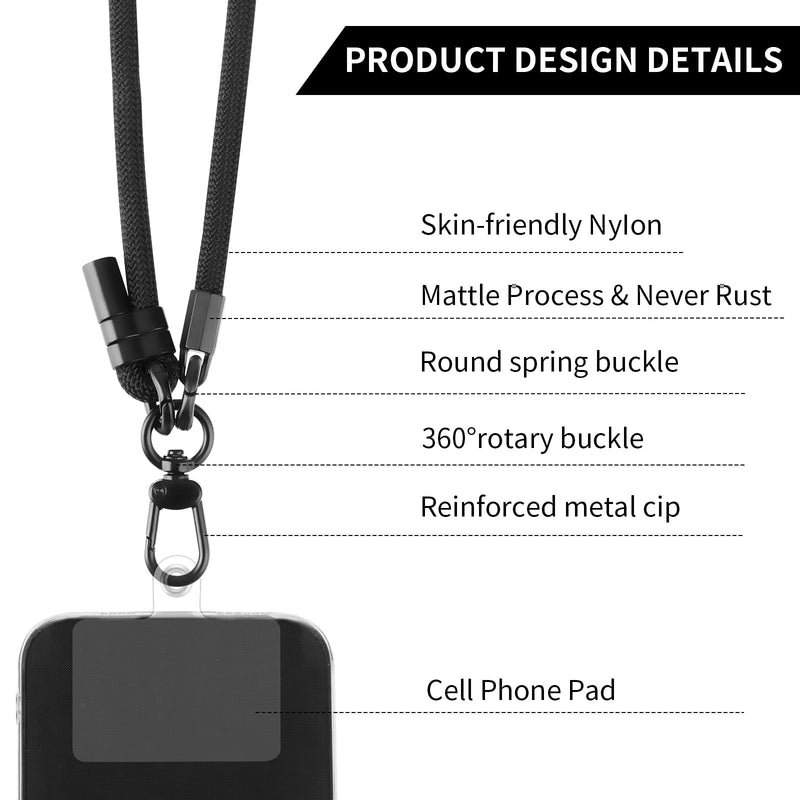 Adjustable Phone Crossbody Lanyards, Thick Nylon Phone Lanyard Strap Around the Neck Black