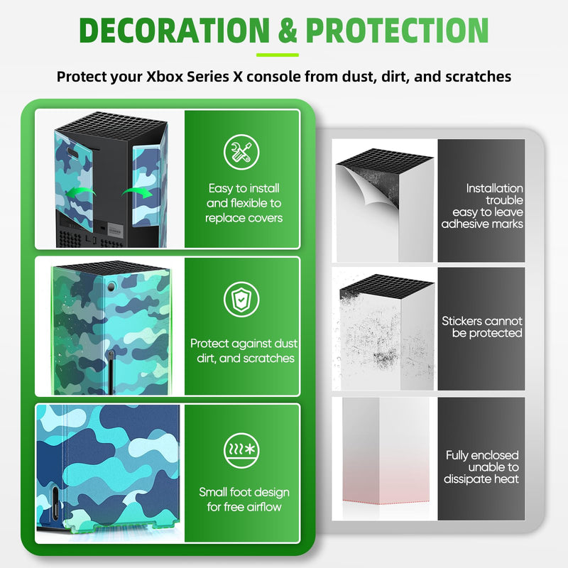 Magnetic Smart Wraps for Xbox Series X Console, Full Protection Protective Cover Case for Xbox Series X Accessories with Premium PU Leather and Soft Inner Lining - Blue Camo