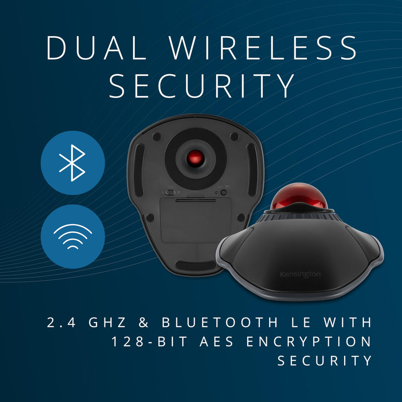 Kensington Orbit Wireless Trackball with Scroll Ring - Black-Red (K70990WW), | Scroll ring for one-handed navigation, wireless connection, ergonomic desktop control