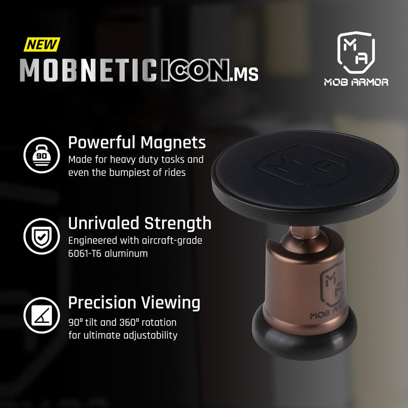 Mob Armor MobNetic Icon.MS MagSafe Car Phone Mount, Bronze | 90lb Pull Force, 90º Tilt, 360º Rotation, Aluminum Build, Compatible with iPhone & Android, MagSafe