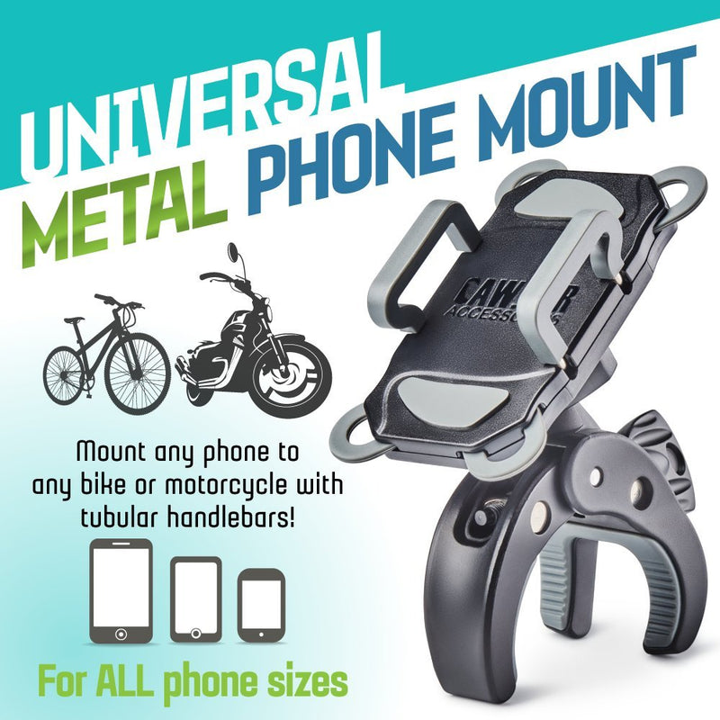CAW.CAR Accessories Metal Bike & Motorcycle Phone Mount - The Only Unbreakable Handlebar Holder for iPhone, Samsung or Any Other Smartphone. +100 to Safeness & Comfort Heavy-Duty Metal Mount