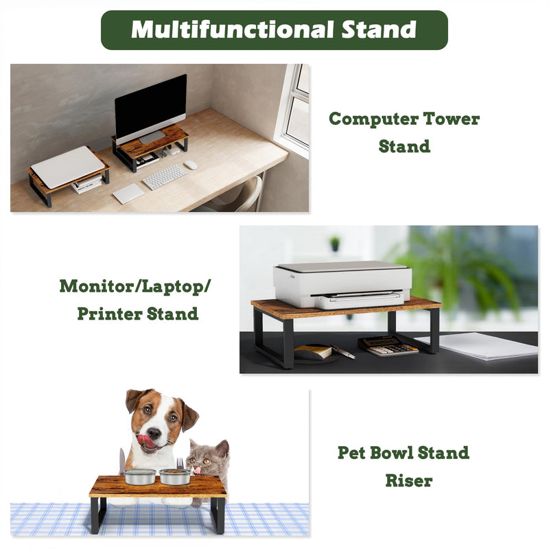 Wood Monitor Stand Riser, 2 Pack Desktop Laptop Riser for Dual Monitors & Printer, Engineered Wood Ergonomic Desktop Riser for Office PC Laptop, Rustic Brown