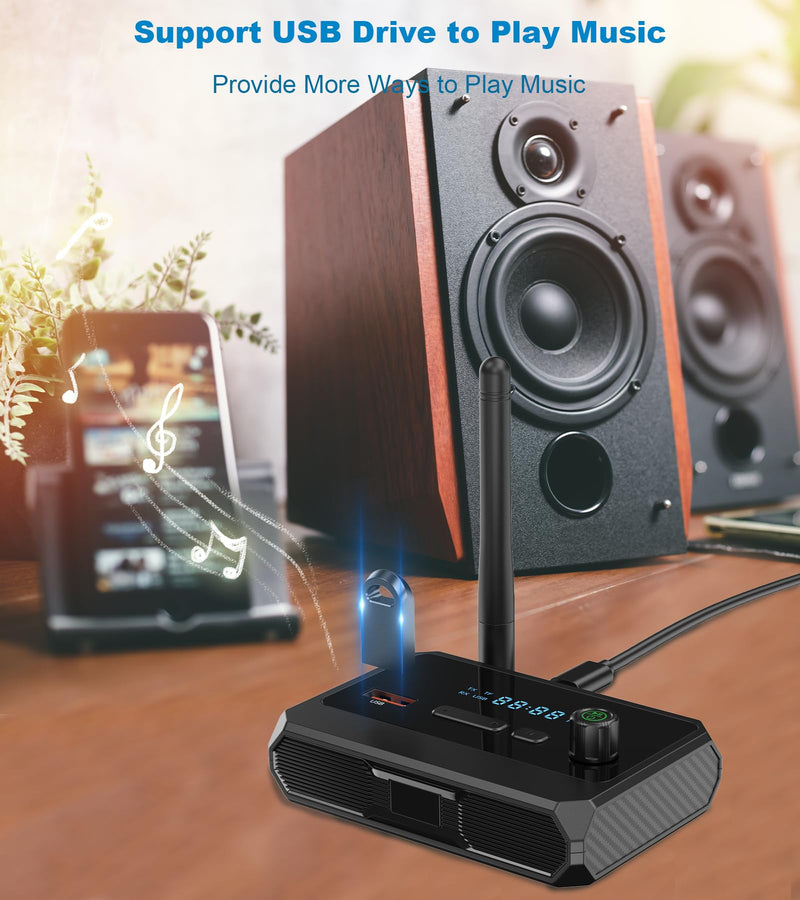 Bluetooth 5.3 Receiver for Home Stereo, Low Latency & HD Music Audio Bluetooth to RCA Adapter for Stereo/Speakers/Wired Speakers/Home Music Streaming Stereo System, Support Optical AUX 3.5mm
