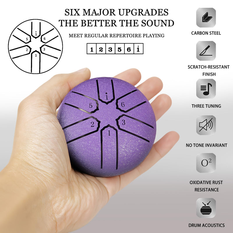 Steel Tongue Drum Rain Chime, Rain Drum for Outside, Rain Drum Instrument for Outside, Steel Tongue Drum Rain Chime Waterproof, Steel Tongue Drum 3 Inches 6 Notes, Mini Handpan Drum (Purple) Purple
