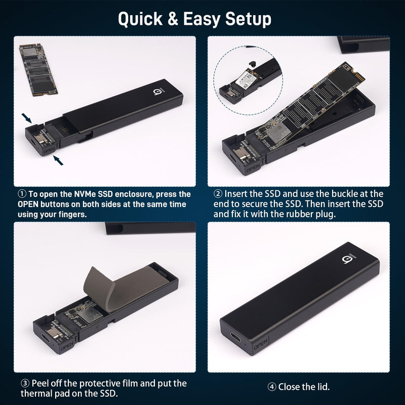M.2 NVMe SSD Enclosure, Tool-Free Installation and SSD Enclosure with Cooling Fan, Tool-Free Installation,Full Aluminum Alloy, Sandwich Style Design