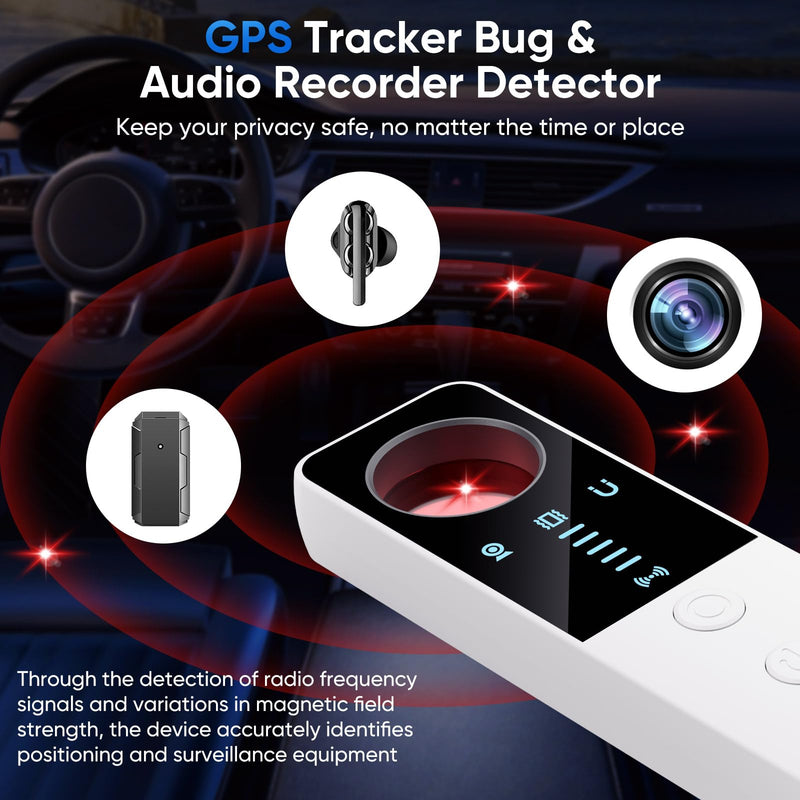 [AUSTRALIA] - Hidden Camera Detector 2025 Anti-Spy Camera Finder with 5 Levels Sensitivity - GPS Tracker Detector - Bug Finder - Emergency Light for Home, Car, Hotel and Office - White 