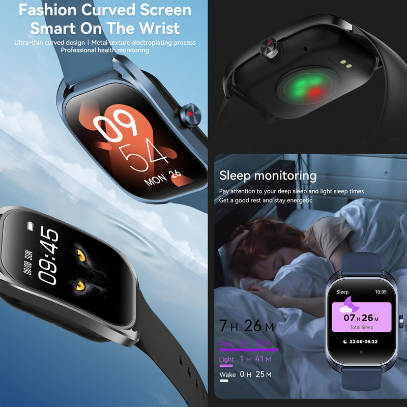 Smart Watches for Men(Answer/Make Call), 2.01" Curved Screen HD Fitness Tracker Watch with Blood Pressure/Heart Rate Monitor, SpO2, 100+ Sports Fitness Smart Watch for Android/iOS Phones (Black) Black