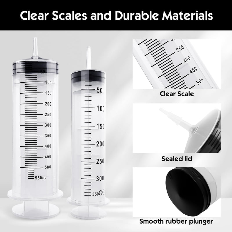 Samulee Syringe 350 ml + 550 ml, 2 Pieces Syringe Set, Dosing Syringe, Large Syringe for Engine Oil, Laboratory, Animal Feeding, Garden, Scientific Research