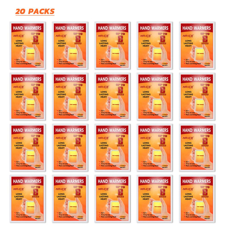 MR.ICE 9/20/40 Packs Hand Warmers - Disposable Warm Pad - Long Lasting Safe Natural Odorless Air Activated Warmers - Up to 10 Hours of Heat Warmers - Hot Warmers for Women, Men and Kids Hand Warmers 20 Packs