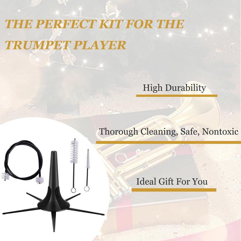 Trumpet Stand and Trumpet Care Kit Mouthpiece, Valve, Snake Brush Kit, Portable Trumpet Stand Holder Foldable Detachable Stable Metal 5 Legs Stand, Valve Brush Flexible Brush