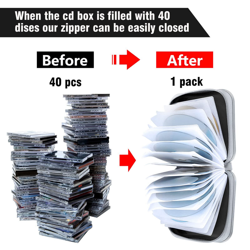 CD Case, 40 Capacity CD/DVD Case Holders Wallet Hard Plastic DVD Disc Cases Storage Binder for Car Home Office Travel (Black) Black