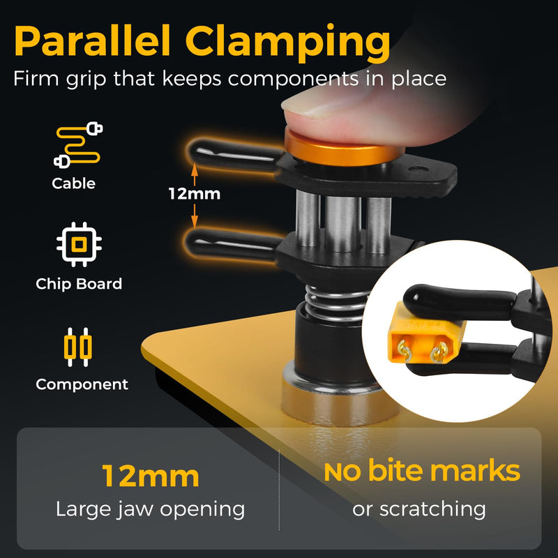 Toolour Third Hand for Maker - Compact Soldering Aid Holder with Dual Parallel Clamps, Adjustable Magnetic Base for Boards, Fine Cables and Components, 10 x 10 x 0.5 cm, No Spring Back without Bite 2PC-Y