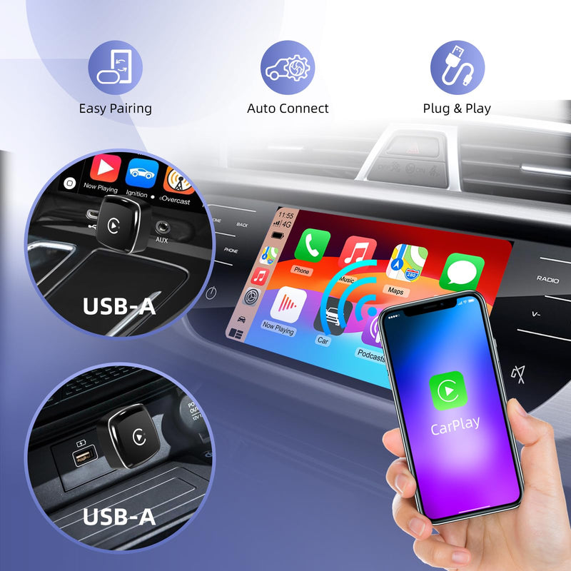 Wireless CarPlay Adapter for iPhone, 2 in 1 Android Auto Wireless Adapter | with CarPlay＆Android, Plug and Play, Fast and Stable Connection RM-KPL083