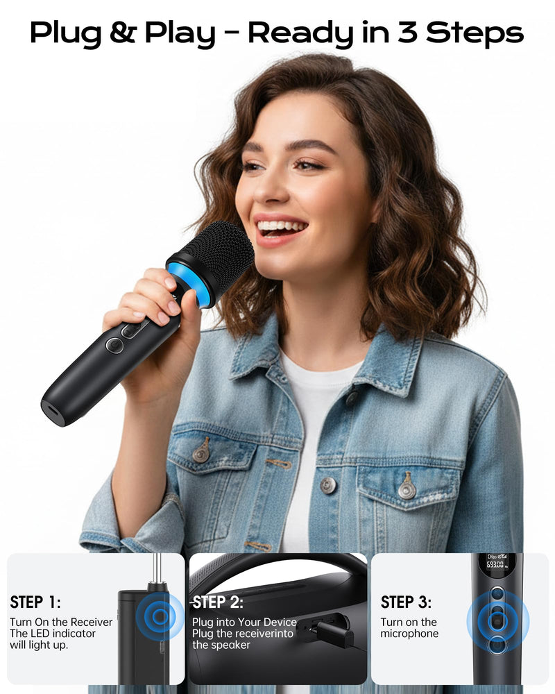 [AUSTRALIA] - Wireless Microphone, One-Touch Mute & Dynamic RGB Lighting, Professional-Grade Dual Handheld Dynamic Microphone, 200-Foot Ultra-Long Range & 40-Hour Battery Life. for Singing and Family Gatherings. Black-Red 