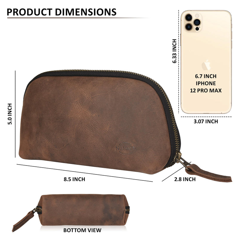 Leather Tech Pouch for Cables Chargers Phone | Tech Bag | Zipper Travel Accessory Pouch | Electronic Organizer Case Travel Bag | Cord Cable Pouch | Gadget Chargers Cable Organizers for Unisex
