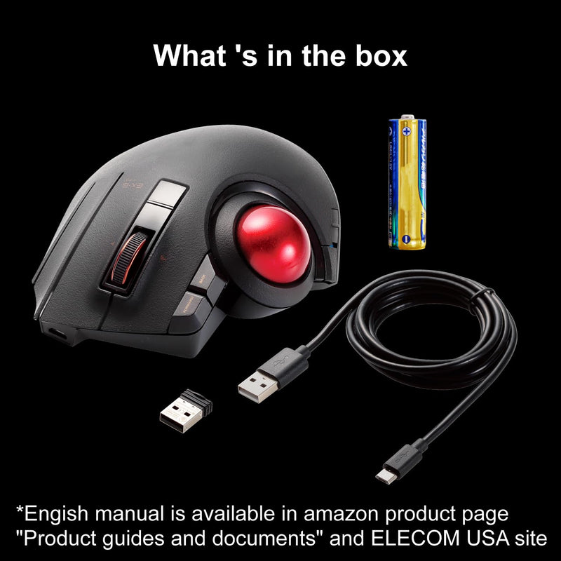 ELECOM Trackball Mouse Wireless, Ergonomic Mouse, 3 Device Connection, Wired (USB), Bluetooth, Track Ball Mouse, Thumb Control, Compatible for PC, Laptop, Mac, Windows, macOS, EX-G Pro (M-XPT1MRXBK)