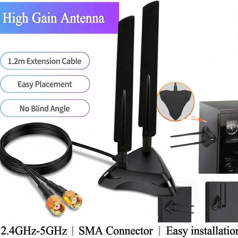 Dual Band 2.4GHz 5GHz 5.8Ghz RP-SMA Gaming WiFi 6E 802.11ac/ax Wireless Antenna with Magnetic Base for Intel AX201 AX200 PCIe NGFF USB Card PC Desktop PCIe WiFi Card Wireless Network Router