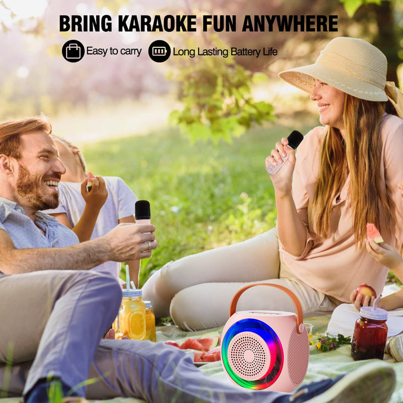 Karaoke Machine for Kids, Bluetooth Speaker with 2 Wireless Microphones and LED Lights, Birthday Gifts for Girls Ages 4, 5, 6, 7, 8, 9, 10, 12+(Pinkcolor) 2 MIC Pinkcolor