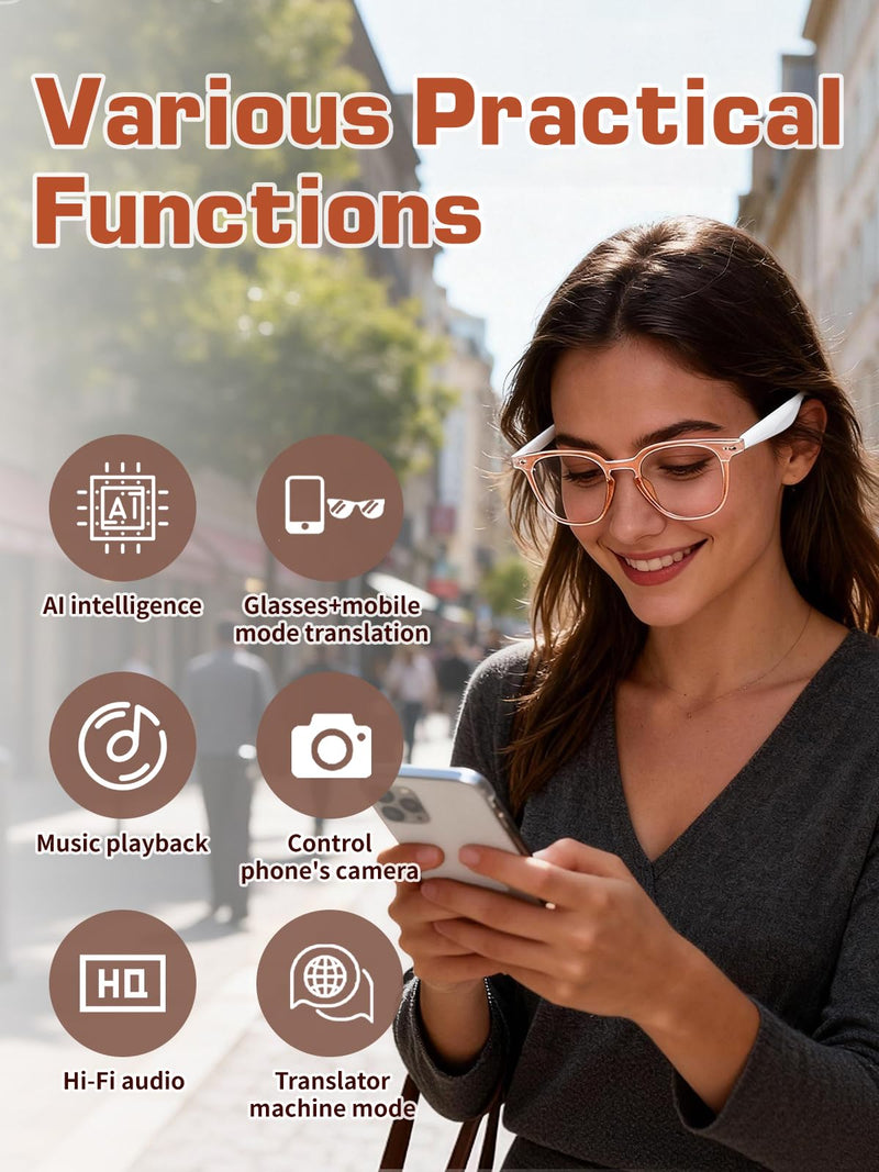 AI Translation Smart Glasses For Women, Color-Changing Lenses | Blue Light Blocking, Touch Control & Voice Assistant For Business, Travel & Meetings Gt52