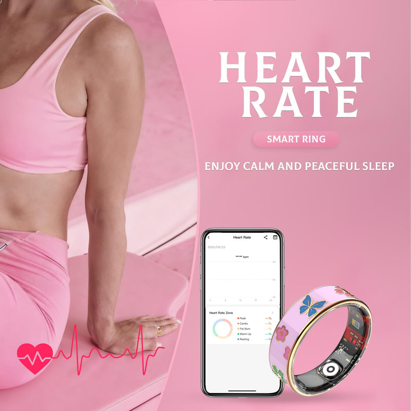 Elegant Smart Ring for Women & Men, Fitness & Health Tracker with 24/7 Heart Rate Monitoring, Sleep Tracking, Blood Oxygen (SpO2) Monitor, IP68 Waterproof, Step Counter, for iOS & Android (Pink, 9) Pink
