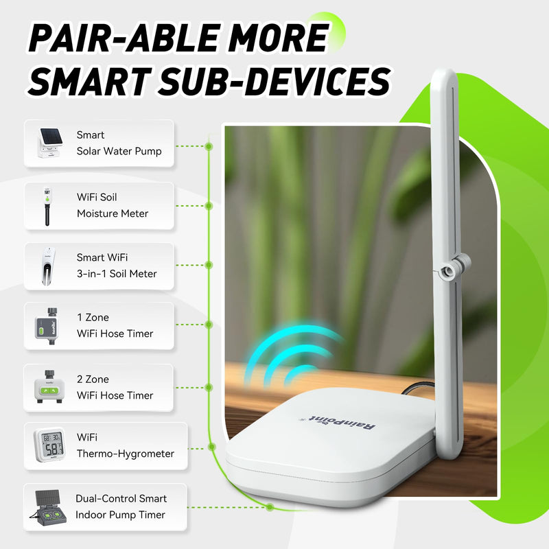 RAINPOINT Gen2 2.4GHz Mini WiFi Hub App Control,RAINPOINT Devices System Only,853ft Connection Range, Support Up to 39 Devices