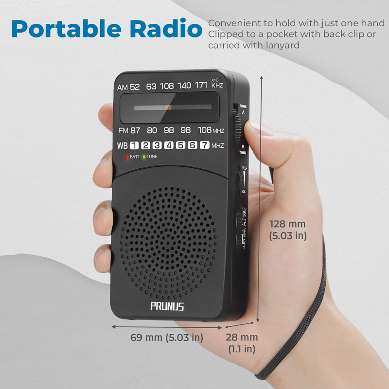 PRUNUS NOAA Weather Radio AM FM, Battery Powered Radio by AA, Transistor Radio, Earphone Jack, Portable Radio AM FM WB for Emergency, Hurricane, Floods, snowstorms
