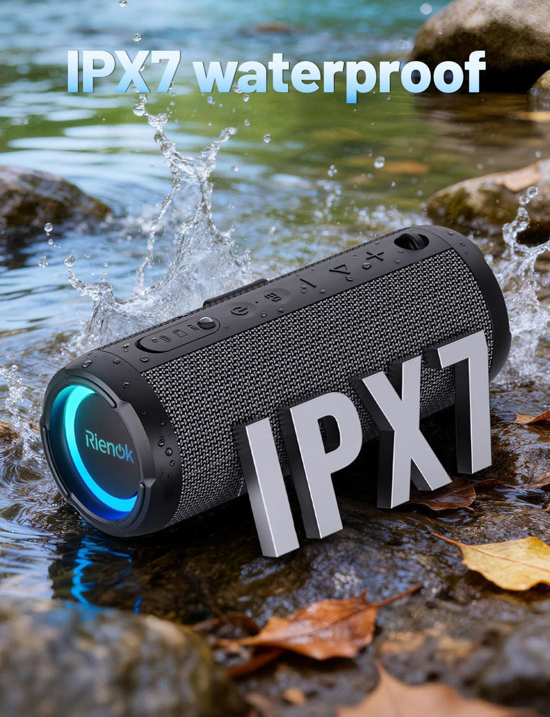 [AUSTRALIA] - RIENOK Portable Bluetooth Speaker 30W Dual Pairing True Wireless Stereo HD Sound IPX7 Waterproof Outdoor Sport Shower Wireless Speaker Bluetooth 5.3 for Home Party Black 3600mAh 