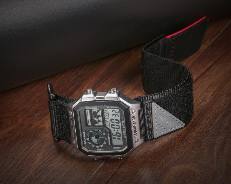 18mm Watch Band Strap for Casio AE-1000W AE-1200 AE-1300 AEQ-110W AQ-S800W MRW-200H MRW-S300 SGW-300H SGW-400H W-216H W-218H W-735H, Super Rugged Nylon Sports Strap Coffee+Black Medium 175mm-220mm