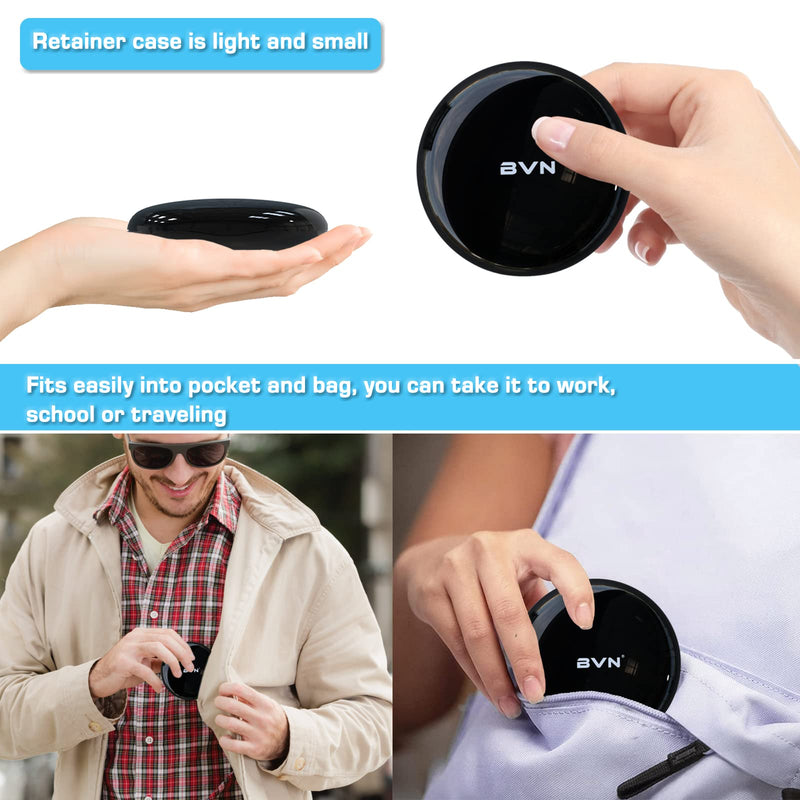 Retainer Case Orthodontic Dental Case: BVN Slim Braces Case, Mouth Guard Case, Denture Case, Teeth Aligner Case, Night Guard Case Container Storage Holder Black. Circular case Black Shell+blue Silicone Pad