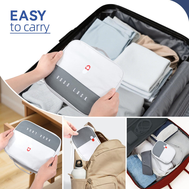 Jukibole Pack of 2 Medicine Bag Large Capacity Medical Emergency Bag Empty Waterproof Medicine Storage Bag Portable Medicine Bag for Home, Office, Travel (Grey), White, simple