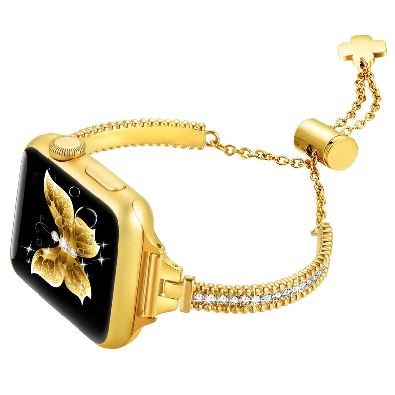 fastgo Compatible with Apple watch band bracelet for women, for Iwatch 38mm 40mm 41mm, Bling Metal Elastic beaded Strap Series 8 7 6 5 4 3 2 1 Ultra