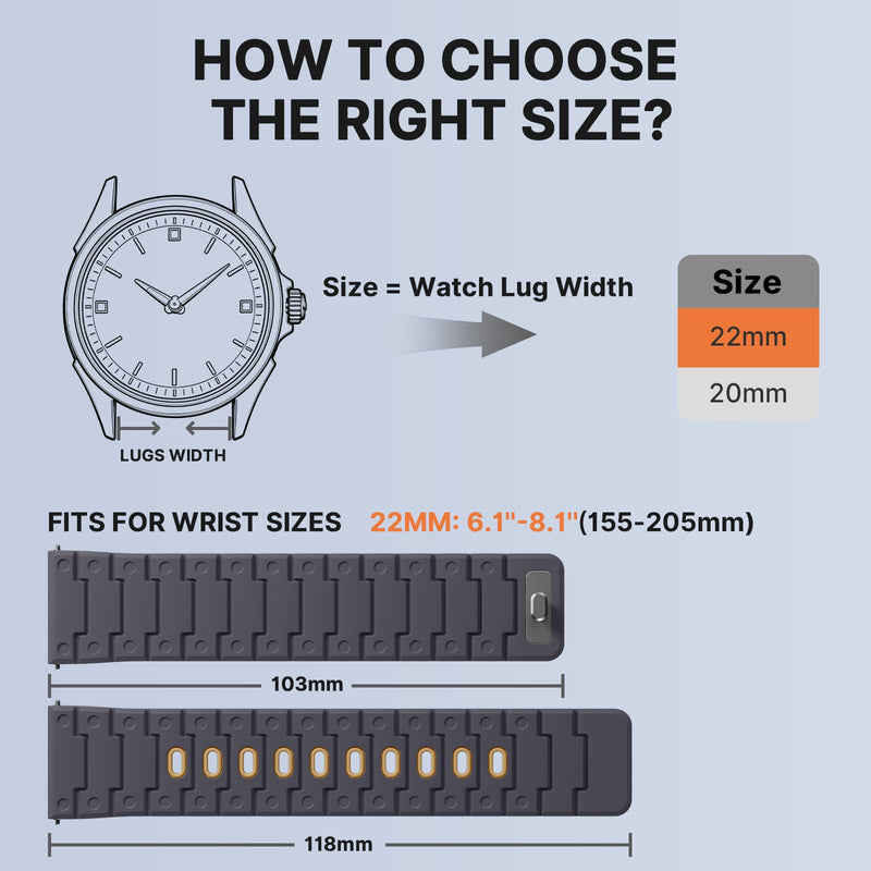 Bandletic 22 mm Quick Release Silicone Band Compatible with Garmin Watch | Magnetic Closure Design, Breathable Lightweight, Smartwatch Wristband Replacement Straps for Men Women,for Workouts & Outdoor AnthraciteGray-Ochre 22MM