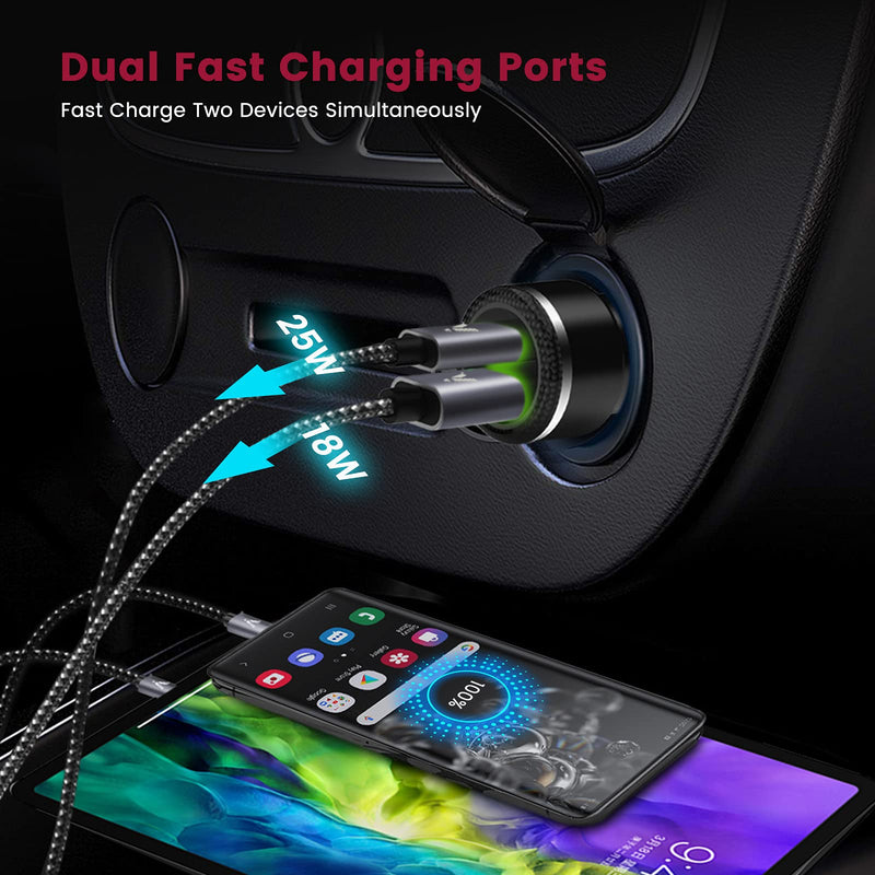 Super Fast Charger Type C Kit, VELOGK 25W PD PPS USB C Wall/Car Charger for Samsung Galaxy S24/S23 Ultra/S23+/S23/S22/S21/S20/Plus/Ultra/FE/Note 20/A71, iPad Pro, with 2X Nylon USB C-to-C Cable(3.3ft) 3.3ft