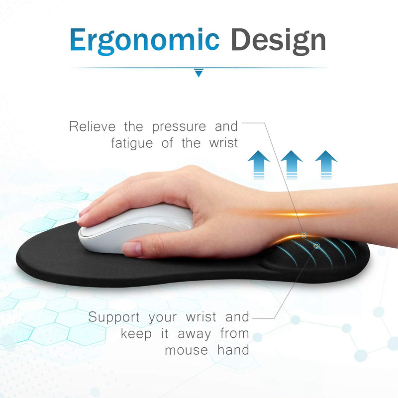 JSD Gel Mouse Pad with Wrist Support Wrist Rests 10.00×9.25×1.3 inches (Black, 1 Pack) Black 1 Pack