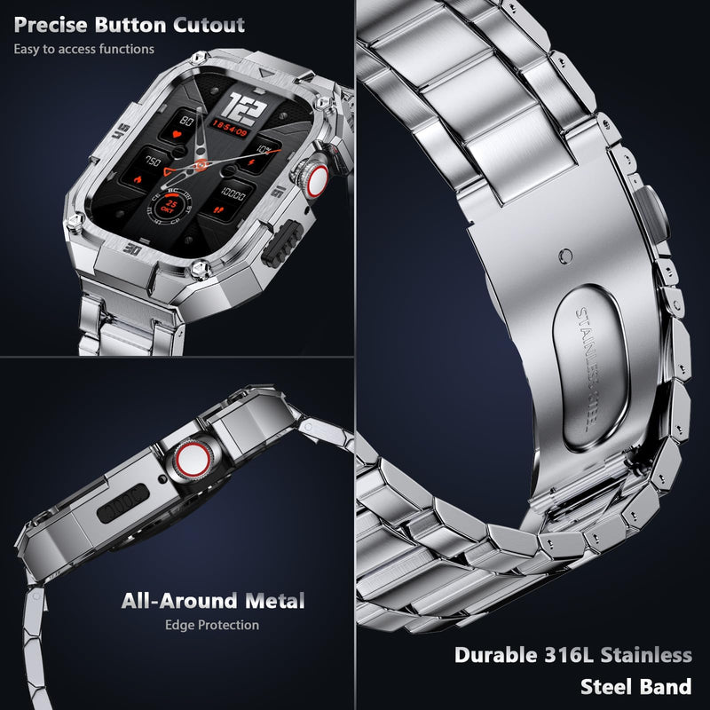 Stainless Steel Band with Case Compatible with Apple Watch Ultra 3 2 1 Band 49mm For Men, Rugged Metal Strap with Protective Bumper Cover for iWatch Series 10 Watch Strap Replacement