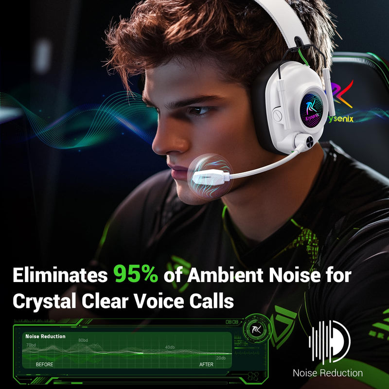 [AUSTRALIA] - Wireless Gaming Headset for Xbox Series X|S, Xbox One, PC, PS5, PS4, Mac, Switch, 2.4 GHz Wireless & Bluetooth 5.4 Gaming Headphones with Noise Canceling Microphone, 50Hr Battery, 50mm Drivers-White White 